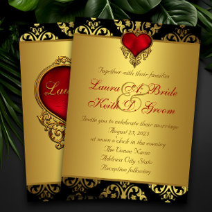 Invitation Mariage Rouge Noir Or Cœur