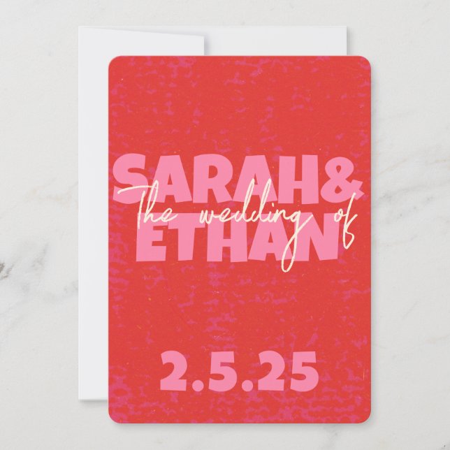 Invitation Mariage rouge rose rouge gras rétro (Devant)