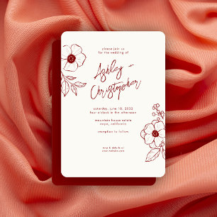 Invitation Mariage rouge rubis floral minimal