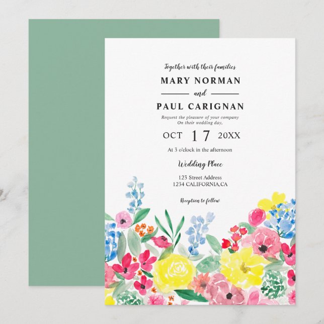 Invitation Mariage rouge rustique rose rose floral (Devant / Derrière)