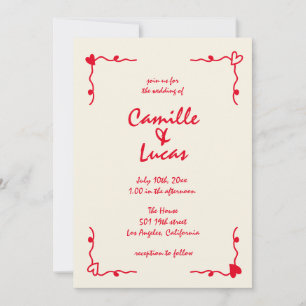 Invitation Mariage rouge Whimsical Rétro manuscrit
