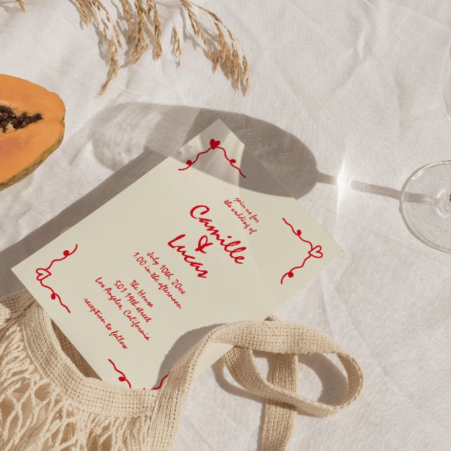 Invitation Mariage rouge Whimsical Rétro manuscrit (Créateur téléchargé)