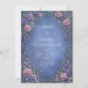 Invitation Mariage Rouleau Orné Or Rose Bleu Royal