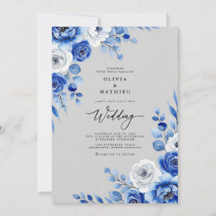 Invitation Mariage Royal Bleu à l'Aquarelle et Neige