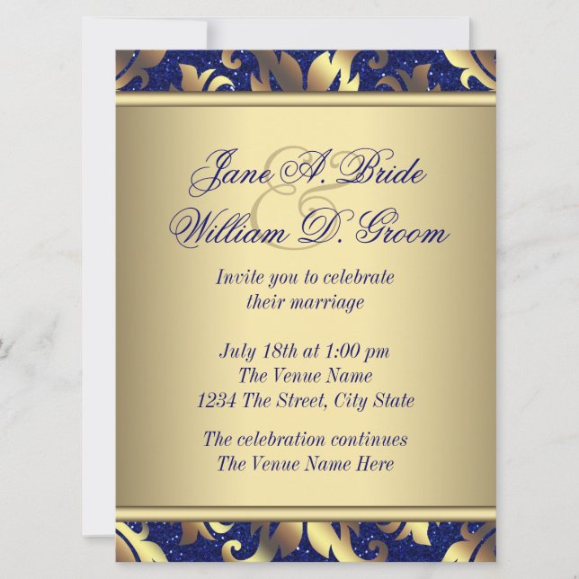 Invitation Mariage Royal Bleu et Or (Devant)