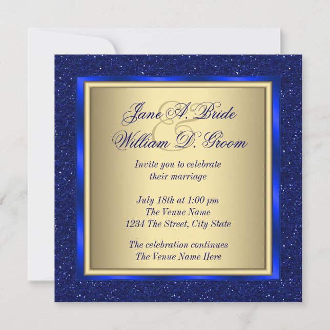 Invitation Mariage Royal Bleu et Or (Devant)