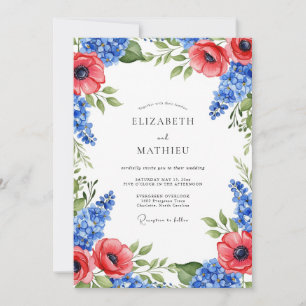 Invitation Mariage Royal Bleu Grand Été Rouge