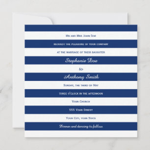 Invitation Mariage Royal Bleu rayé