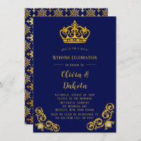 Mariage royal Blue and Gold Damask