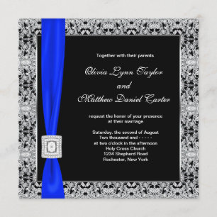 Invitation Mariage Royal Blue Black Lace