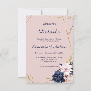 Invitation Mariage Royal Blue et Blush Détails Modèle