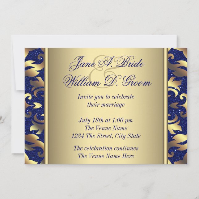 Invitation Mariage Royal Blue et Gold (Devant)