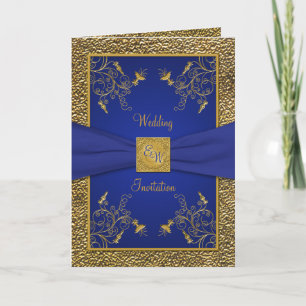 Invitation Mariage Royal Blue et Gold Card Style