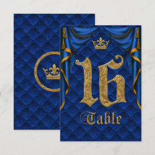 Invitation Mariage Royal Blue Gold Crown Numéro de tableau 16