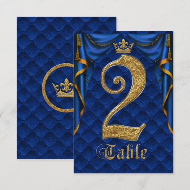 Invitation Mariage Royal Blue Gold Crown Tableau Numéro 2 (Devant / Derrière)
