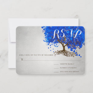 Invitation Mariage Royal Blue Heart Leaf Tree Invite