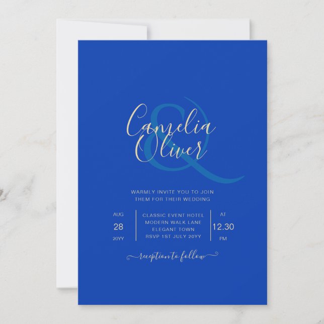 Invitation Mariage Royal Blue Monochrome moderne (Devant)