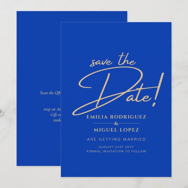 Invitation Mariage Royal Blue Monochrome moderne INVITE (Devant / Derrière)