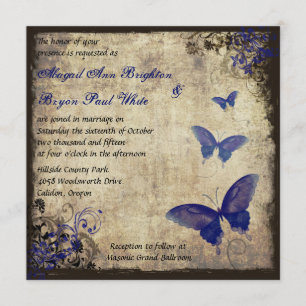 Invitation Mariage Royal Blue Vintage papillon