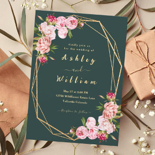 Invitation Mariage Royal Dark Green rose pâle