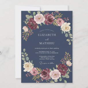 Invitation Mariage Royal d'Automne Bleu Marine