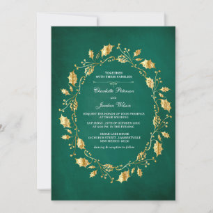 Invitation Mariage royal de conte de fée Émeraude verte et Or