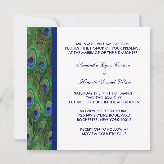 Invitation Mariage Royal Emeraude et Bleu Paon (Devant)