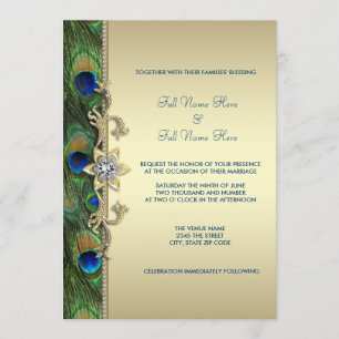 Invitation Mariage Royal Indien Paon Or Vert Emeraude