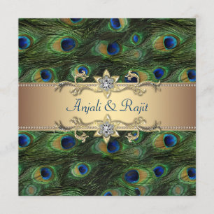 Invitation Mariage Royal Indien Paon Or Vert Emeraude
