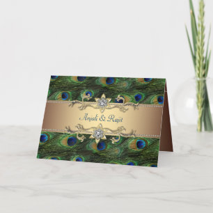 Invitation Mariage Royal Indien Paon Or Vert Emeraude