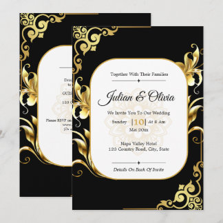Invitation Mariage Royal Luxueux Noir et Or