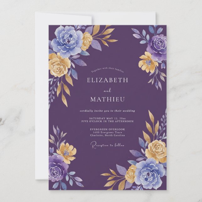 Invitation Mariage Royal Raffiné Deep Purple (Devant)