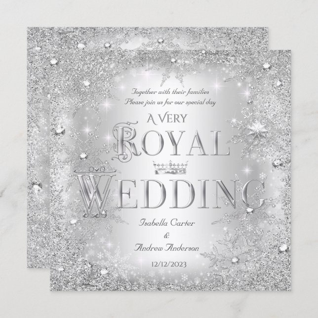 Invitation Mariage royal Silver Winter Wonderland Crown (Devant / Derrière)