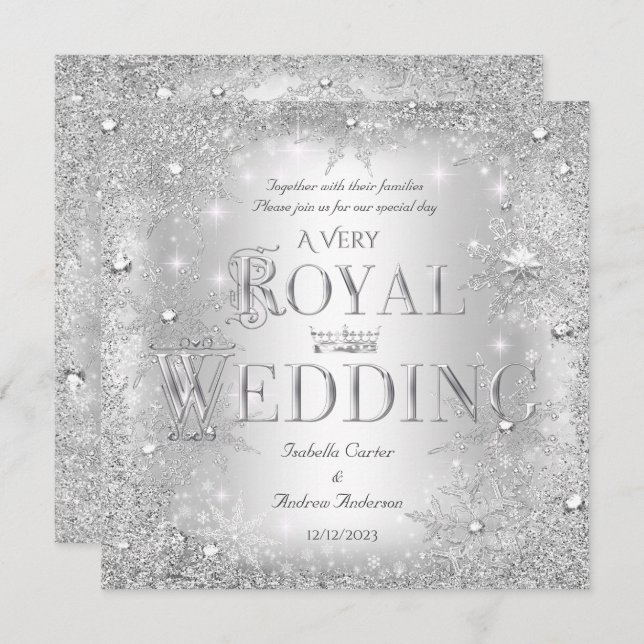 Invitation Mariage royal Silver Winter Wonderland Crown (Devant / Derrière)