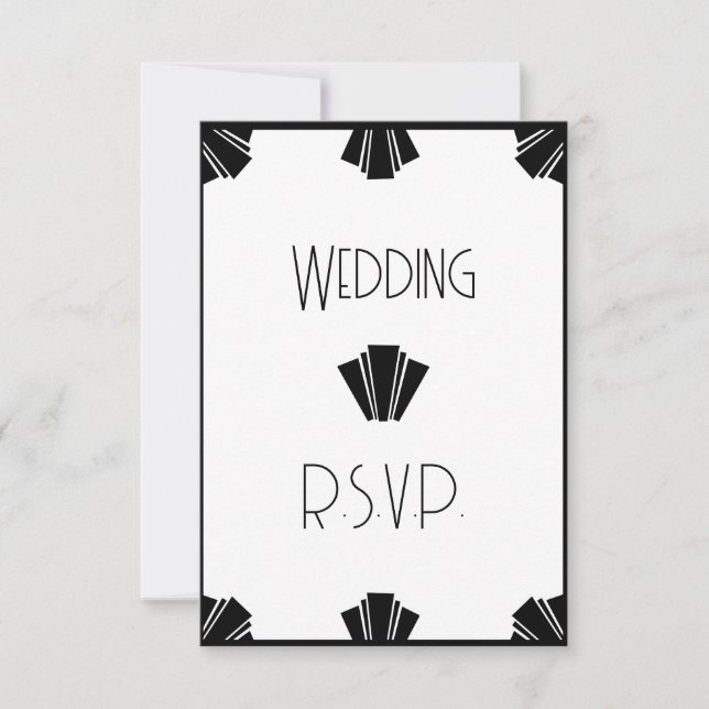 Invitation Mariage RSVP Art Déco Noir Et Blanc (Devant)