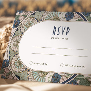 Invitation Mariage RSVP bleu marine Insérer Art Nouveau Vinta