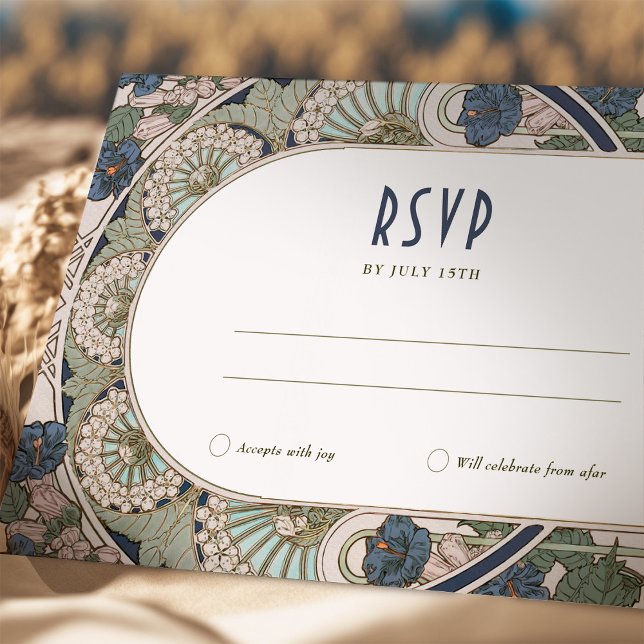 Invitation Mariage RSVP bleu marine Insérer Art Nouveau Vinta (Créateur téléchargé)
