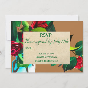 Invitation Mariage RSVP camellia floral pays rustique