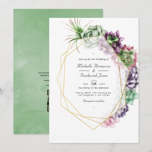 Invitation Mariage RSVP Code QR de Succulents Géométriques