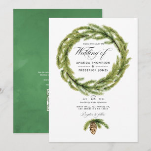Invitation Mariage RSVP Code QR Pins Aquarelle D'hiver