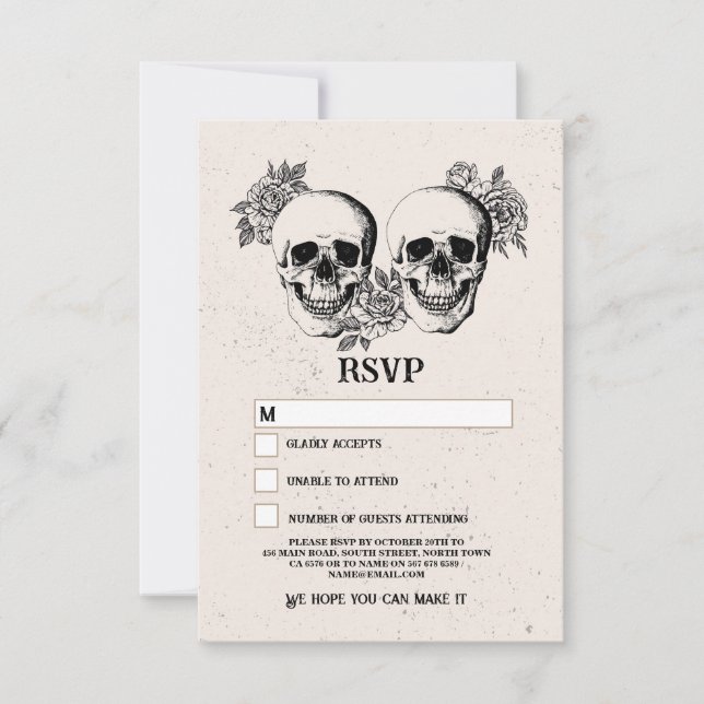 Invitation Mariage RSVP crâne gothique Rustique Halloween Car (Devant)