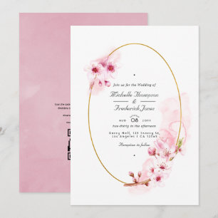 Invitation Mariage RSVP de code QR de fleurs de cerisier rose
