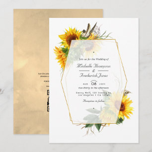 Invitation Mariage RSVP des tournesols géométriques d'or