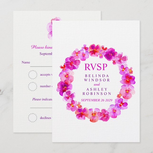 Invitation Mariage RSVP floral wreath rose (Devant / Derrière)