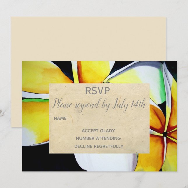 Invitation Mariage RSVP frangipani l'art des fleurs de plage  (Devant / Derrière)