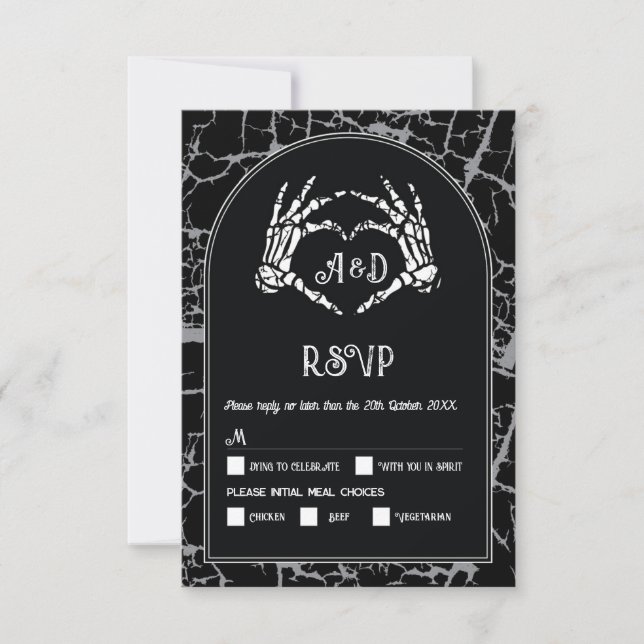 Invitation Mariage RSVP Gothique Halloween Squelette Mains Co (Devant)