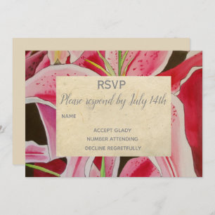 Invitation Mariage RSVP Lys roses art de fleurs rustique