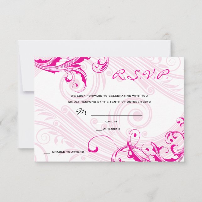 Invitation Mariage RSVP Magenta Classic Scroll Fleurish (Devant)