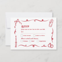 Mariage RSVP main tiré blanc rouge