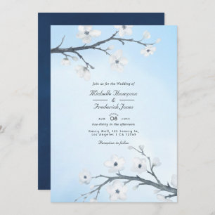 Invitation Mariage RSVP QR Code de fleurs de cerisiers blancs